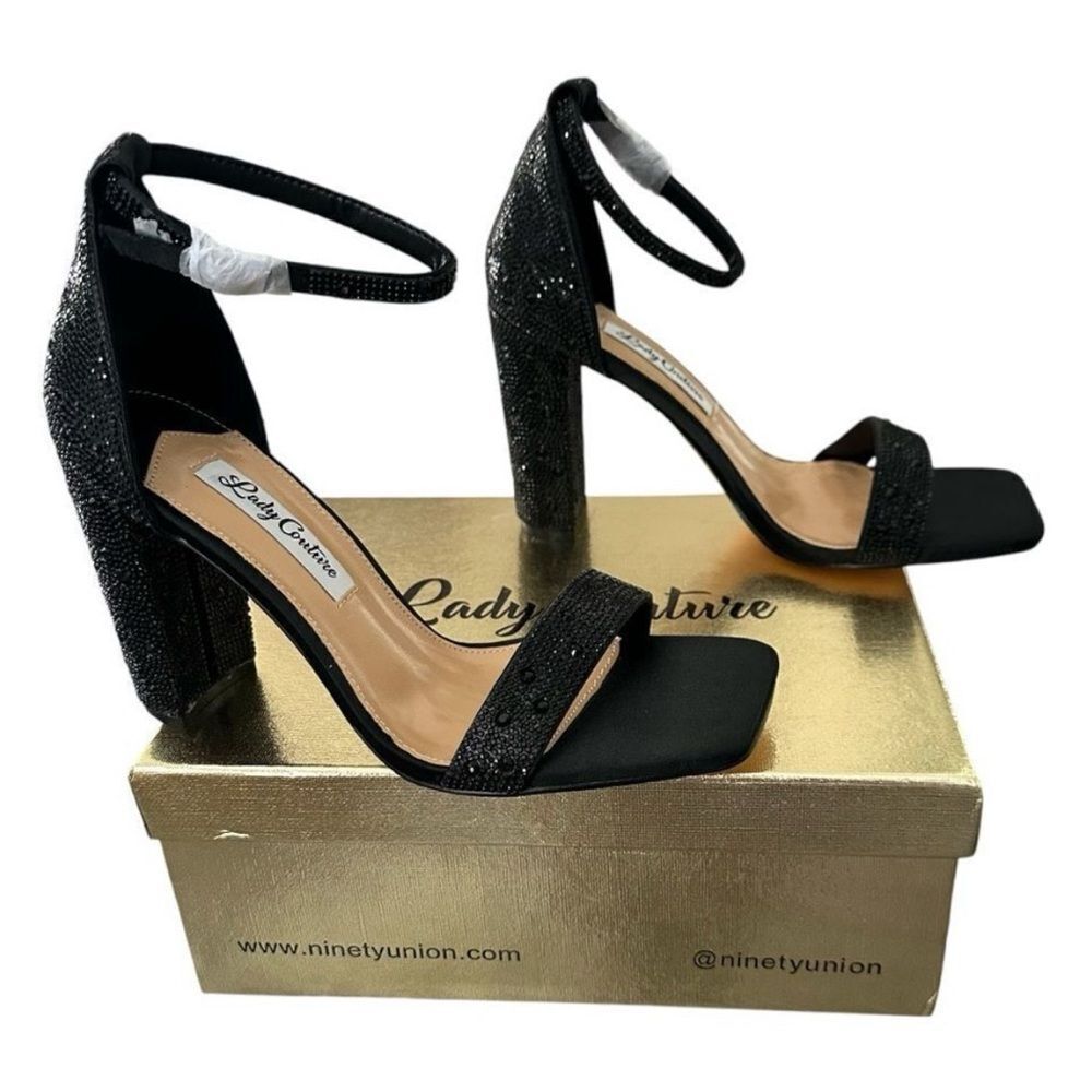 Lady Couture Dalia Black Rhinestone Block Heel Sandals Size 9⁠ - Picture 3 of 11